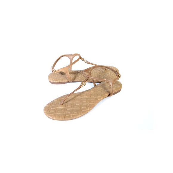 Tory Burch Sandals T-strap Flats Nude Leather Womens Size 7 - Picture 6 of 9